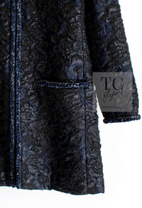CHANEL 16B Black Navy Metallic Camellia Jacket Coat 34 36 シャネル ブラック ネイビー メタリック カメリア 3D ジャケット コート 即発