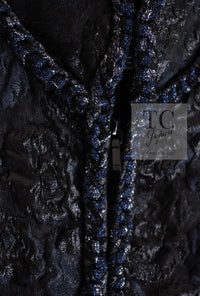 CHANEL 16B Black Navy Metallic Camellia Jacket Coat 34 36 シャネル ブラック ネイビー メタリック カメリア 3D ジャケット コート 即発