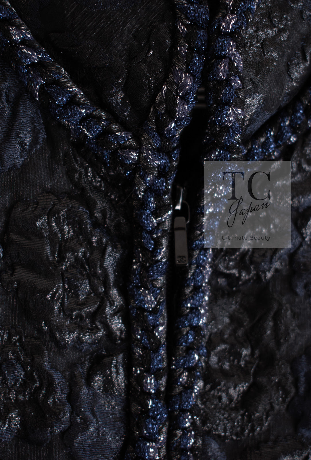 CHANEL 16B Black Navy Metallic Camellia Jacket Coat 34 36 シャネル ブラック ネイビー メタリック カメリア 3D ジャケット コート 即発