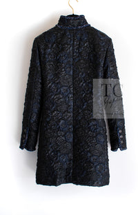 CHANEL 16B Black Navy Metallic Camellia Jacket Coat 34 36 シャネル ブラック ネイビー メタリック カメリア 3D ジャケット コート 即発