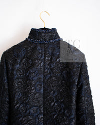 CHANEL 16B Black Navy Metallic Camellia Jacket Coat 34 36 シャネル ブラック ネイビー メタリック カメリア 3D ジャケット コート 即発