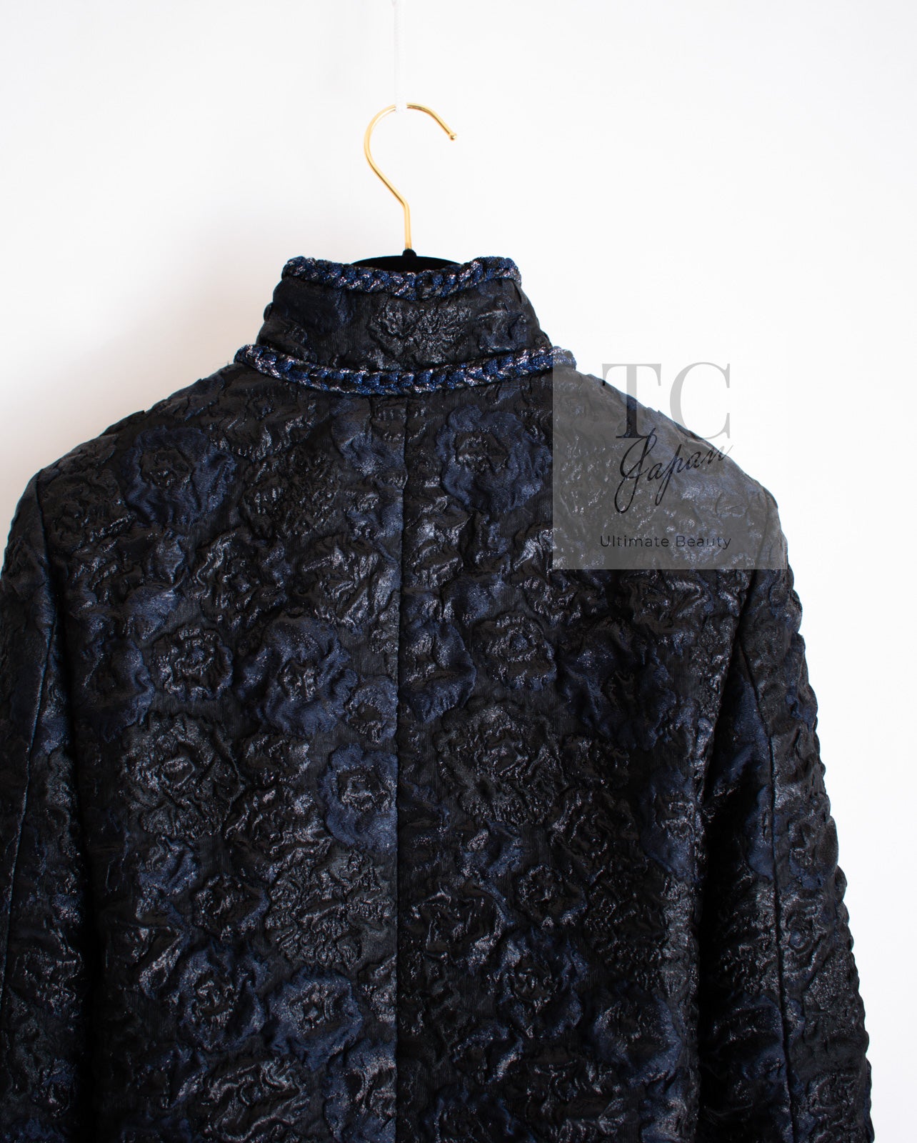 CHANEL 16B Black Navy Metallic Camellia Jacket Coat 34 36 シャネル ブラック ネイビー メタリック カメリア 3D ジャケット コート 即発