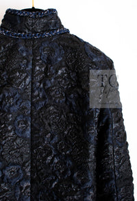 CHANEL 16B Black Navy Metallic Camellia Jacket Coat 34 36 シャネル ブラック ネイビー メタリック カメリア 3D ジャケット コート 即発