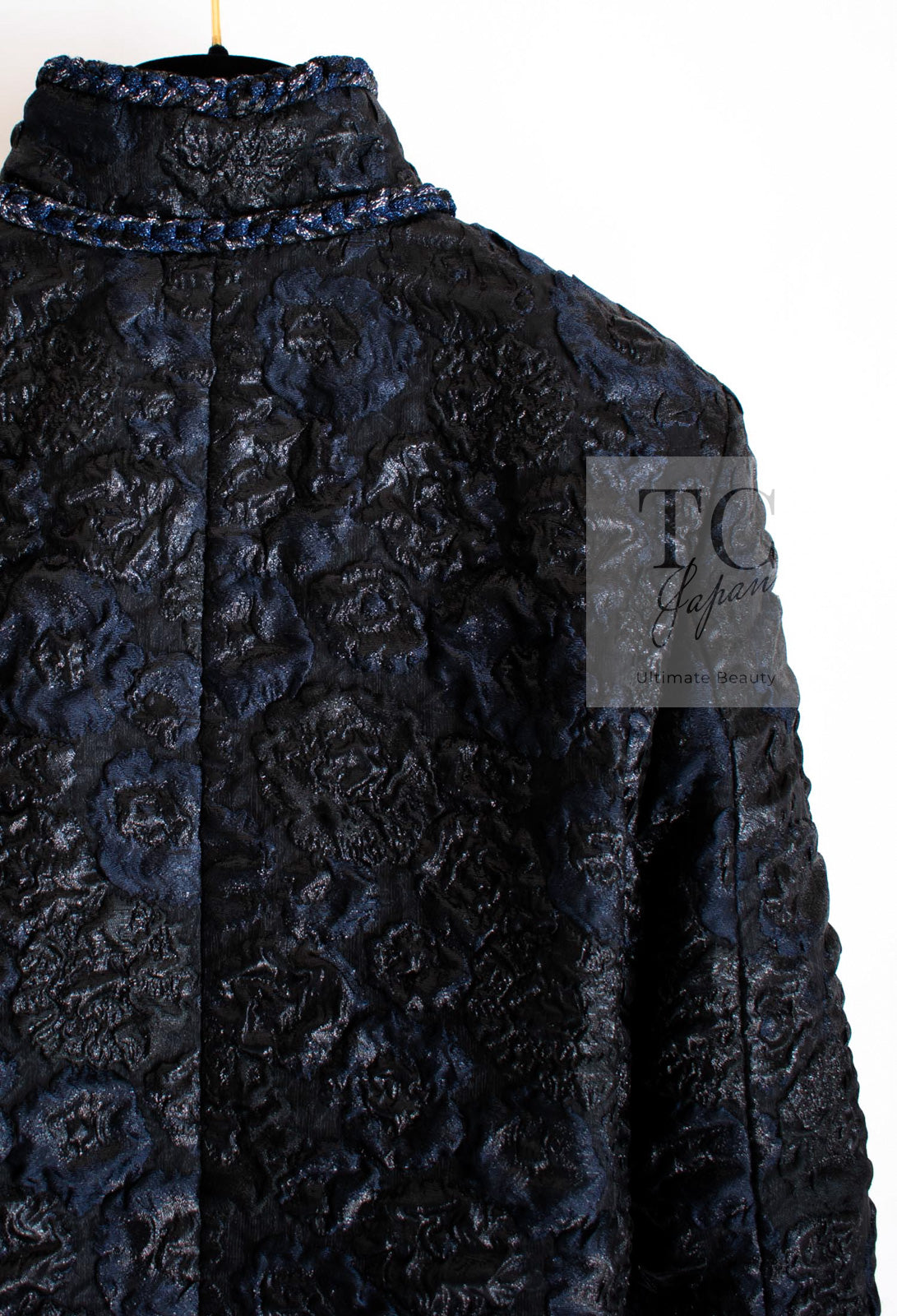 CHANEL 16B Black Navy Metallic Camellia Jacket Coat 34 36 シャネル ブラック ネイビー メタリック カメリア 3D ジャケット コート 即発