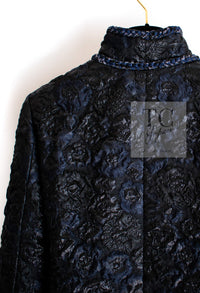 CHANEL 16B Black Navy Metallic Camellia Jacket Coat 34 36 シャネル ブラック ネイビー メタリック カメリア 3D ジャケット コート 即発