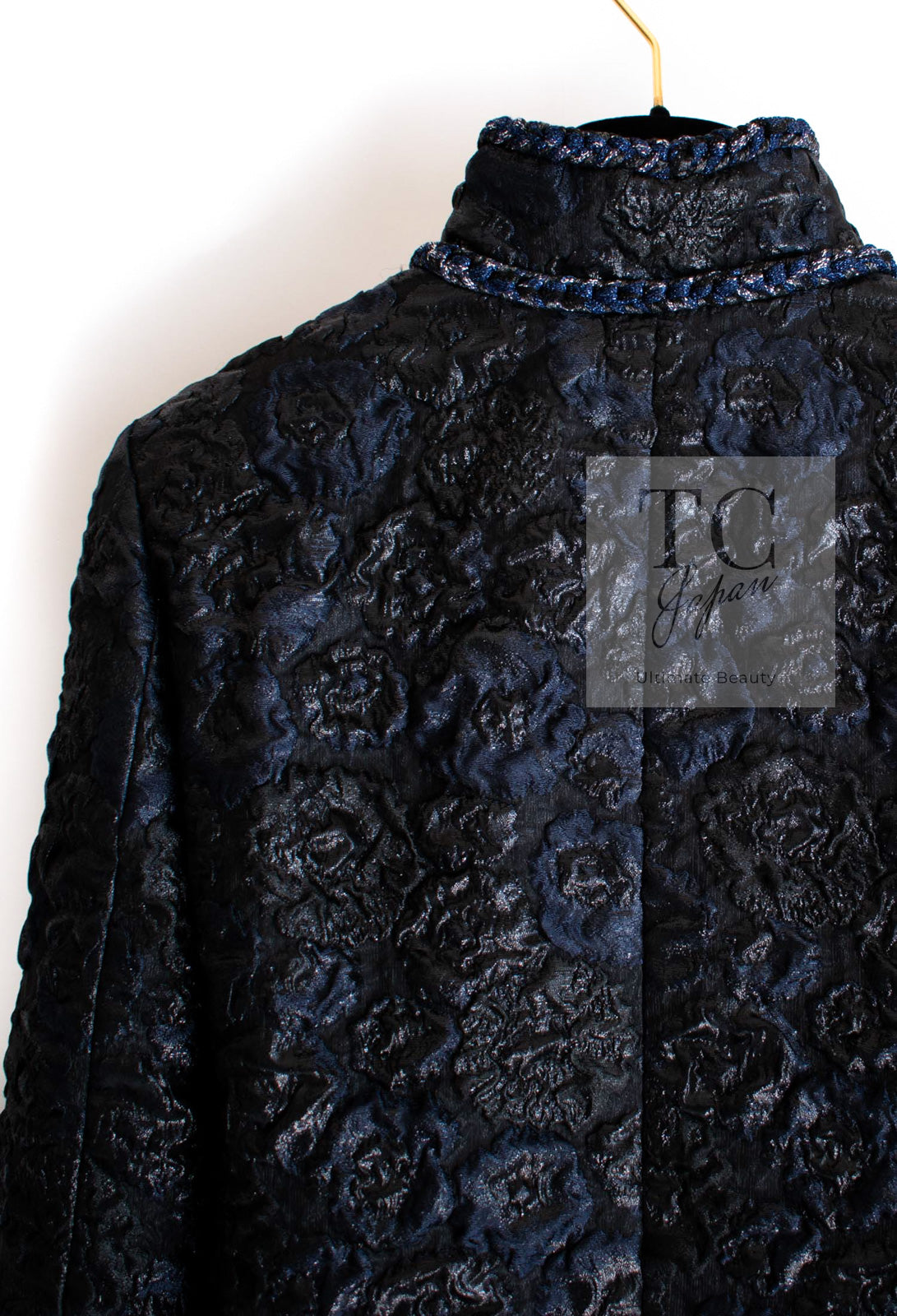 CHANEL 16B Black Navy Metallic Camellia Jacket Coat 34 36 シャネル ブラック ネイビー メタリック カメリア 3D ジャケット コート 即発