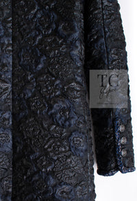 CHANEL 16B Black Navy Metallic Camellia Jacket Coat 34 36 シャネル ブラック ネイビー メタリック カメリア 3D ジャケット コート 即発