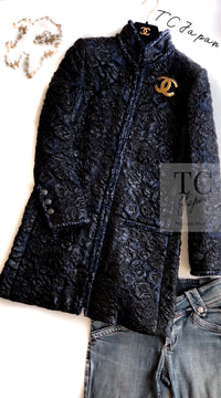 CHANEL 16B Black Navy Metallic Camellia Jacket Coat 34 36 シャネル ブラック ネイビー メタリック カメリア 3D ジャケット コート 即発