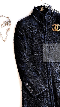 CHANEL 16B Black Navy Metallic Camellia Jacket Coat 34 36 シャネル ブラック ネイビー メタリック カメリア 3D ジャケット コート 即発