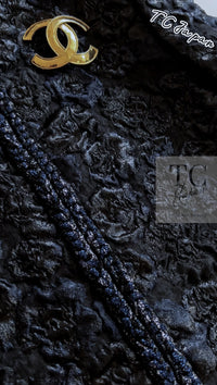 CHANEL 16B Black Navy Metallic Camellia Jacket Coat 34 36 シャネル ブラック ネイビー メタリック カメリア 3D ジャケット コート 即発