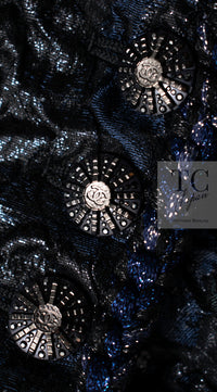 CHANEL 16B Black Navy Metallic Camellia Jacket Coat 34 36 シャネル ブラック ネイビー メタリック カメリア 3D ジャケット コート 即発