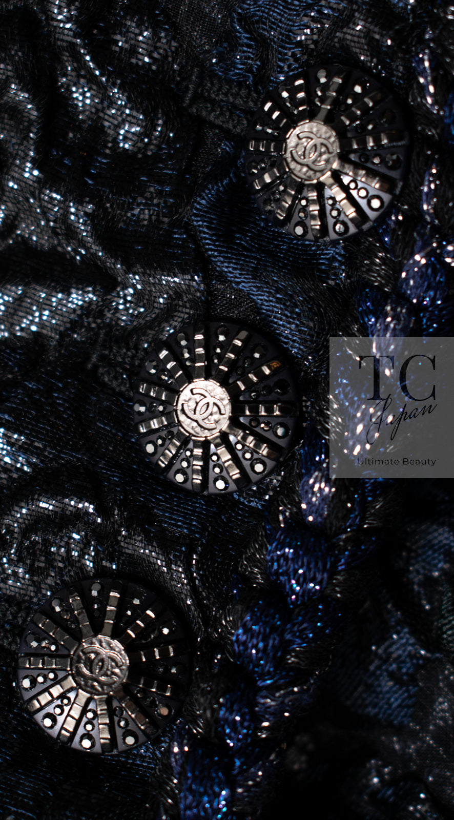 CHANEL 16B Black Navy Metallic Camellia Jacket Coat 34 36 シャネル ブラック ネイビー メタリック カメリア 3D ジャケット コート 即発