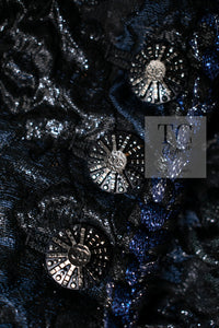 CHANEL 16B Black Navy Metallic Camellia Jacket Coat 34 36 シャネル ブラック ネイビー メタリック カメリア 3D ジャケット コート 即発