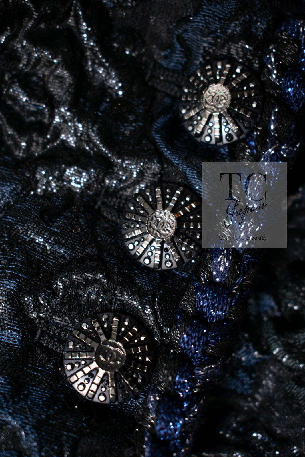 CHANEL 16B Black Navy Metallic Camellia Jacket Coat 34 36 シャネル ブラック ネイビー メタリック カメリア 3D ジャケット コート 即発