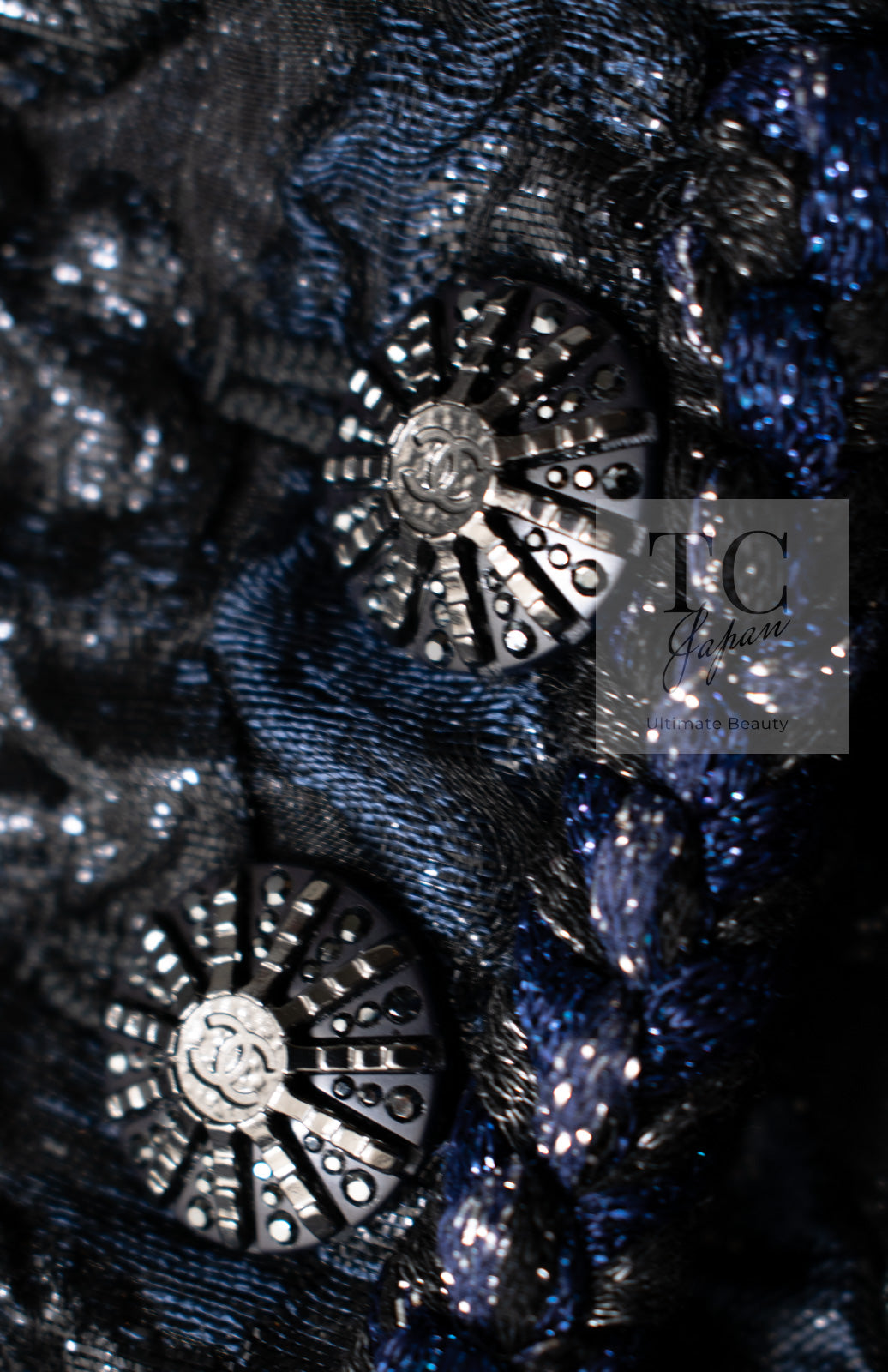 CHANEL 16B Black Navy Metallic Camellia Jacket Coat 34 36 シャネル ブラック ネイビー メタリック カメリア 3D ジャケット コート 即発