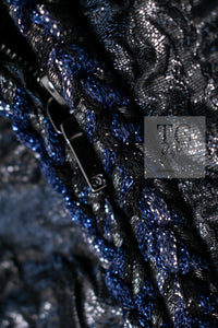 CHANEL 16B Black Navy Metallic Camellia Jacket Coat 34 36 シャネル ブラック ネイビー メタリック カメリア 3D ジャケット コート 即発