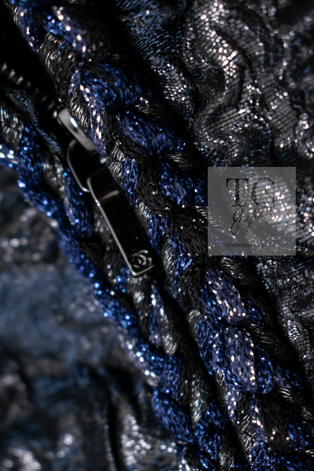 CHANEL 16B Black Navy Metallic Camellia Jacket Coat 34 36 シャネル ブラック ネイビー メタリック カメリア 3D ジャケット コート 即発