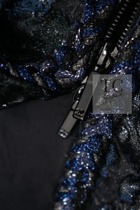 CHANEL 16B Black Navy Metallic Camellia Jacket Coat 34 36 シャネル ブラック ネイビー メタリック カメリア 3D ジャケット コート 即発
