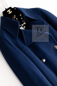 CHANEL 13A Dark Deep Blue Green Double Wool Coat 36 38 シャネル 深い ダークブルー グリーン ダブル ウール コート 即発