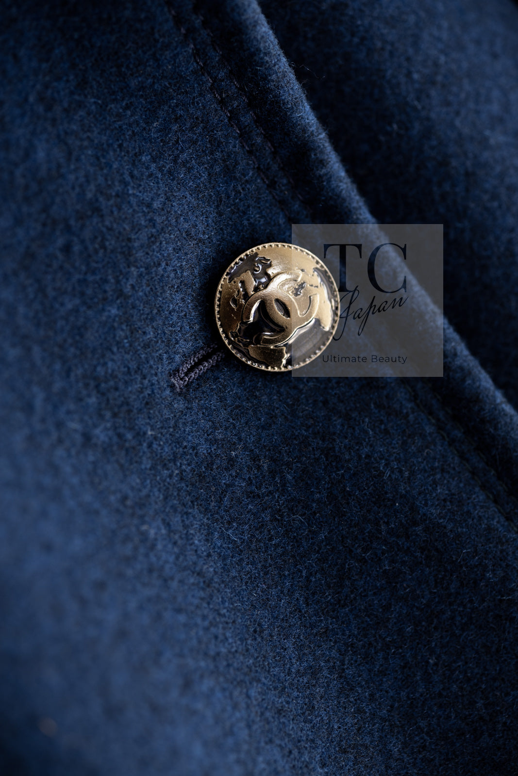 CHANEL 13A Dark Deep Blue Green Double Wool Coat 36 38 シャネル 深い ダークブルー グリーン ダブル ウール コート 即発