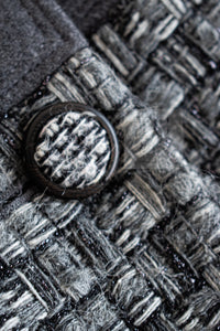 CHANEL 14B Gray Metallic Wool Cashmere Coat 36 38 40 シャネル グレー メタリック ウール カシミア ふんわり 艶やか ツイード コート 即発