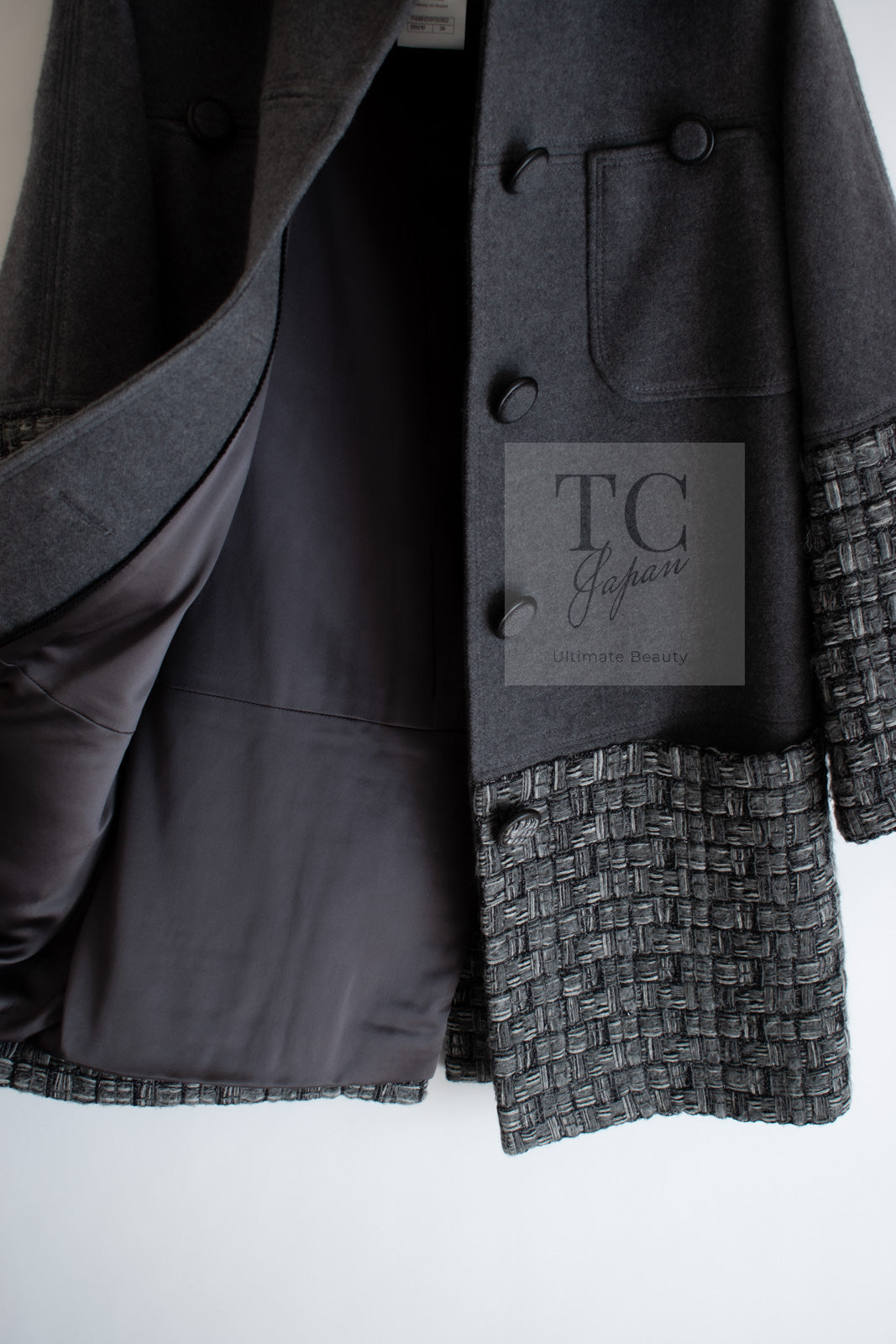 CHANEL 14B Gray Metallic Wool Cashmere Coat 36 38 40 シャネル グレー メタリック ウール カシミア ふんわり 艶やか ツイード コート 即発
