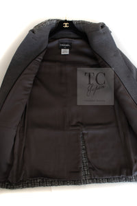 CHANEL 14B Gray Metallic Wool Cashmere Coat 36 38 40 シャネル グレー メタリック ウール カシミア ふんわり 艶やか ツイード コート 即発