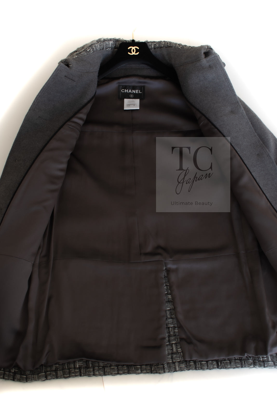 CHANEL 14B Gray Metallic Wool Cashmere Coat 36 38 40 シャネル グレー メタリック ウール カシミア ふんわり 艶やか ツイード コート 即発