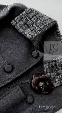 CHANEL 14B Gray Metallic Wool Cashmere Coat 36 38 40 シャネル グレー メタリック ウール カシミア ふんわり 艶やか ツイード コート 即発