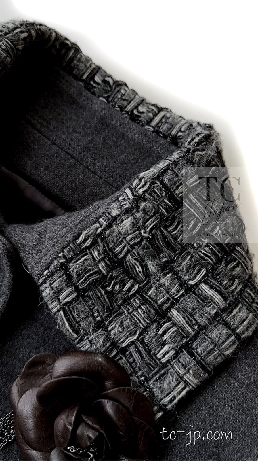 CHANEL 14B Gray Metallic Wool Cashmere Coat 36 38 40 シャネル グレー メタリック ウール カシミア ふんわり 艶やか ツイード コート 即発
