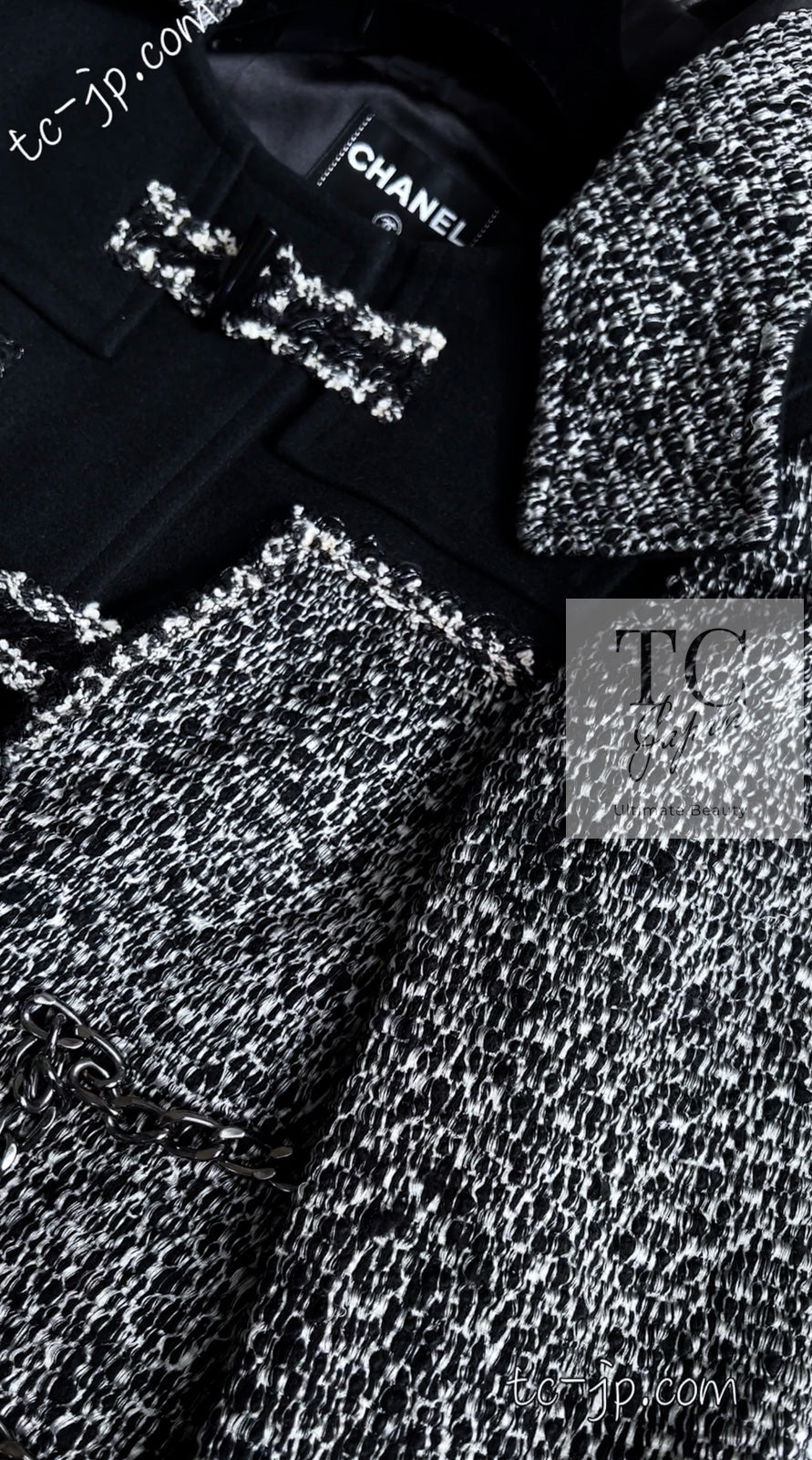 CHANEL 11A Black Gray Wool Hooded Duffle Tweed Coat 36 38 シャネル ブラック グレー ウール ダッフル フード ツイード コート 即発