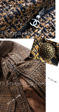 CHANEL 10A Brown Fantasy Faux Tweed Jacket Coat Penelope Cruz 34 36 38 シャネル ブラウン ファンタジー ファー ツイード ロング ジャケット コート ペネロペ クルス 着 即発