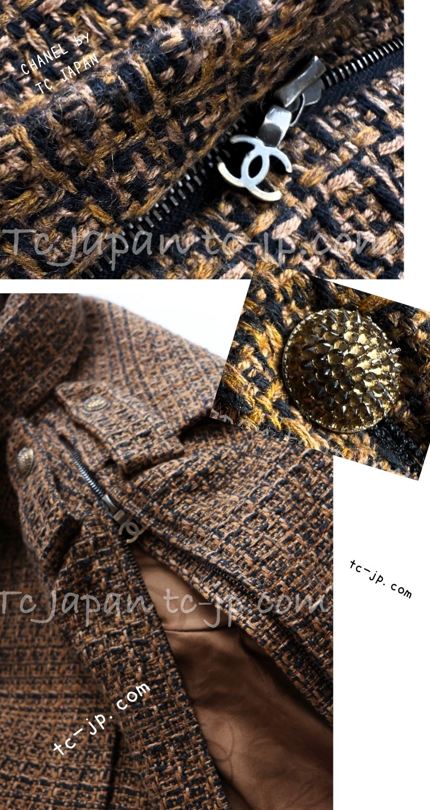 CHANEL 10A Brown Fantasy Faux Tweed Jacket Coat Penelope Cruz 34 36 38 シャネル ブラウン ファンタジー ファー ツイード ロング ジャケット コート ペネロペ クルス 着 即発