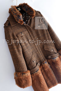 CHANEL 10A Brown Fantasy Faux Tweed Jacket Coat Penelope Cruz 34 36 38 シャネル ブラウン ファンタジー ファー ツイード ロング ジャケット コート ペネロペ クルス 着 即発