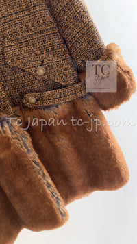 CHANEL 10A Brown Fantasy Faux Tweed Jacket Coat Penelope Cruz 34 36 38 シャネル ブラウン ファンタジー ファー ツイード ロング ジャケット コート ペネロペ クルス 着 即発