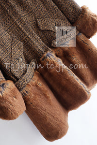 CHANEL 10A Brown Fantasy Faux Tweed Jacket Coat Penelope Cruz 34 36 38 シャネル ブラウン ファンタジー ファー ツイード ロング ジャケット コート ペネロペ クルス 着 即発