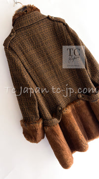 CHANEL 10A Brown Fantasy Faux Tweed Jacket Coat Penelope Cruz 34 36 38 シャネル ブラウン ファンタジー ファー ツイード ロング ジャケット コート ペネロペ クルス 着 即発