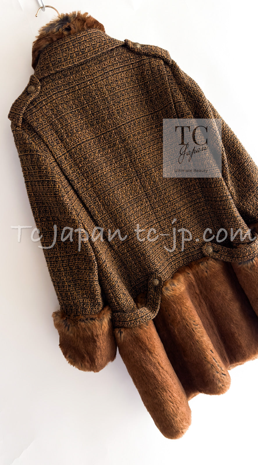 CHANEL 10A Brown Fantasy Faux Tweed Jacket Coat Penelope Cruz 34 36 38 シャネル ブラウン ファンタジー ファー ツイード ロング ジャケット コート ペネロペ クルス 着 即発
