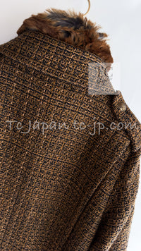 CHANEL 10A Brown Fantasy Faux Tweed Jacket Coat Penelope Cruz 34 36 38 シャネル ブラウン ファンタジー ファー ツイード ロング ジャケット コート ペネロペ クルス 着 即発