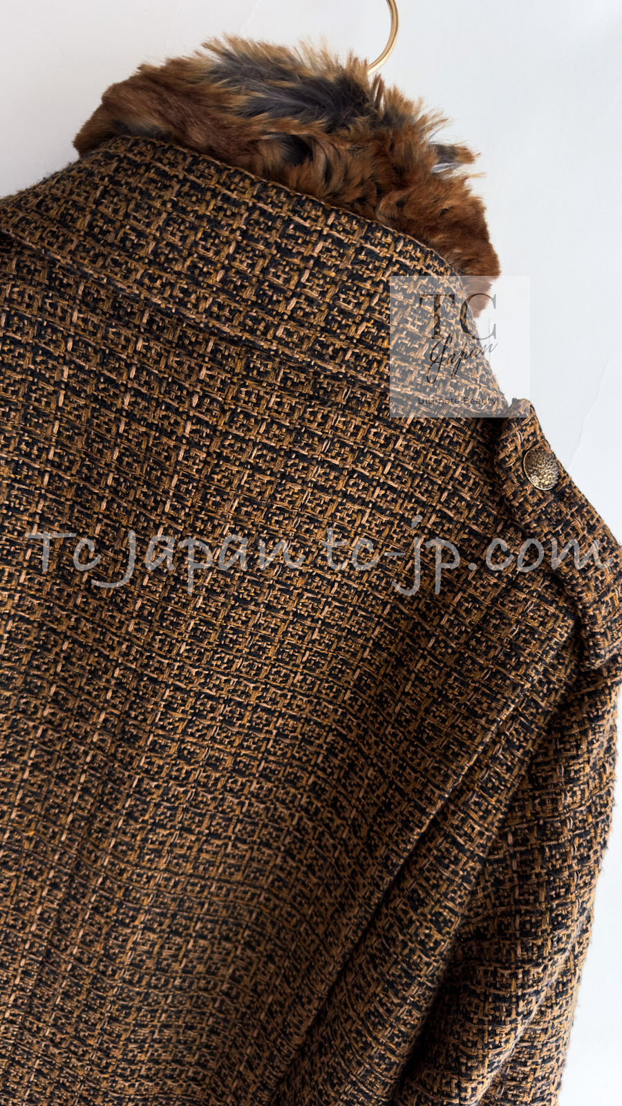 CHANEL 10A Brown Fantasy Faux Tweed Jacket Coat Penelope Cruz 34 36 38 シャネル ブラウン ファンタジー ファー ツイード ロング ジャケット コート ペネロペ クルス 着 即発