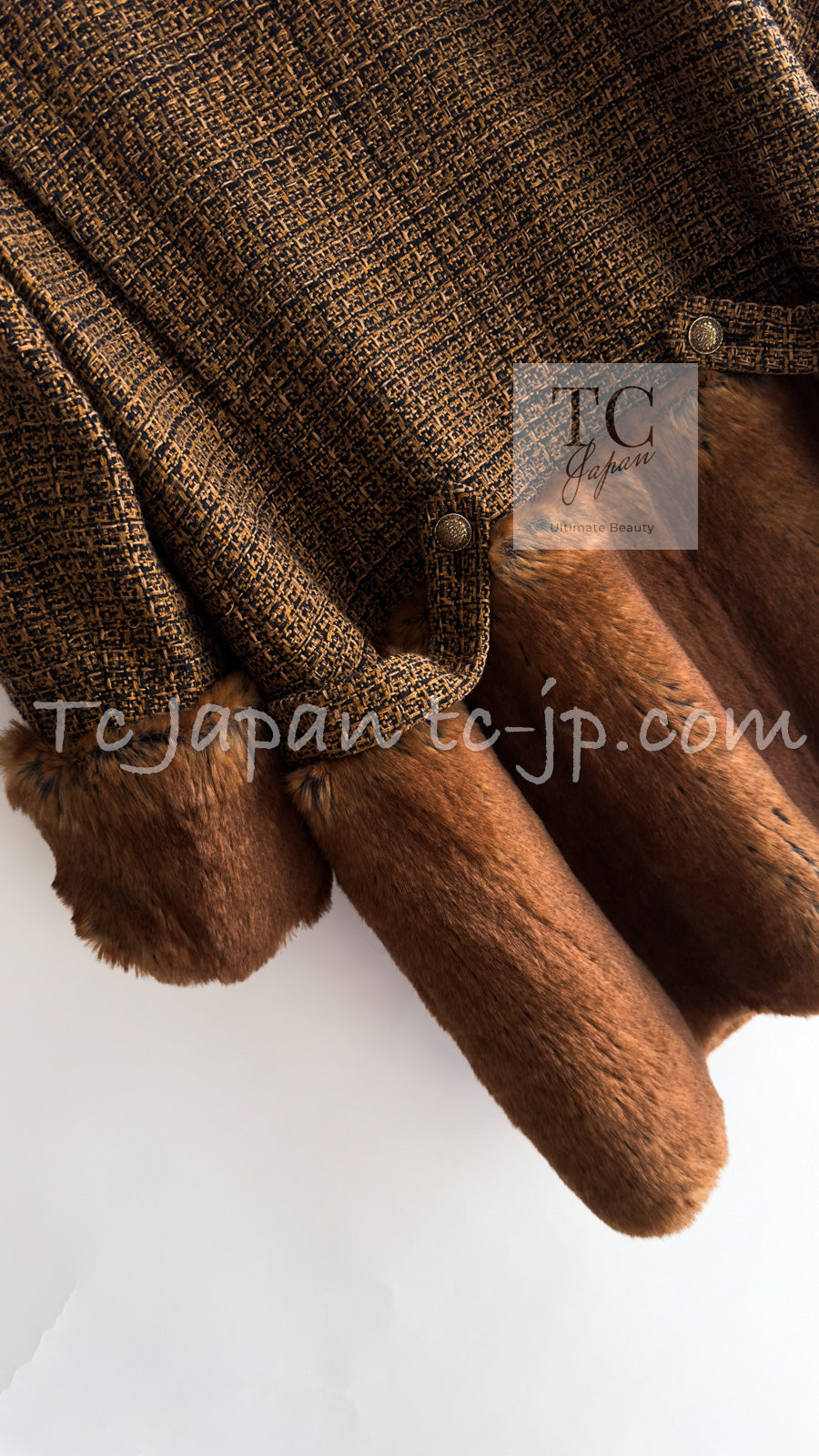 CHANEL 10A Brown Fantasy Faux Tweed Jacket Coat Penelope Cruz 34 36 38 シャネル ブラウン ファンタジー ファー ツイード ロング ジャケット コート ペネロペ クルス 着 即発