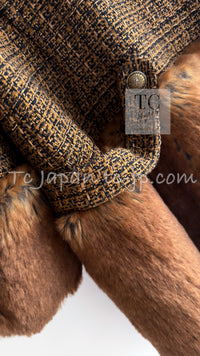 CHANEL 10A Brown Fantasy Faux Tweed Jacket Coat Penelope Cruz 34 36 38 シャネル ブラウン ファンタジー ファー ツイード ロング ジャケット コート ペネロペ クルス 着 即発