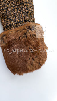 CHANEL 10A Brown Fantasy Faux Tweed Jacket Coat Penelope Cruz 34 36 38 シャネル ブラウン ファンタジー ファー ツイード ロング ジャケット コート ペネロペ クルス 着 即発