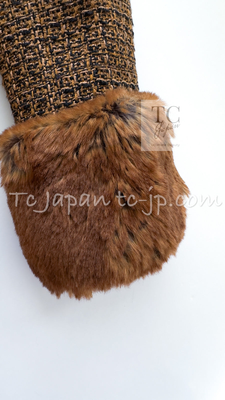 CHANEL 10A Brown Fantasy Faux Tweed Jacket Coat Penelope Cruz 34 36 38 シャネル ブラウン ファンタジー ファー ツイード ロング ジャケット コート ペネロペ クルス 着 即発