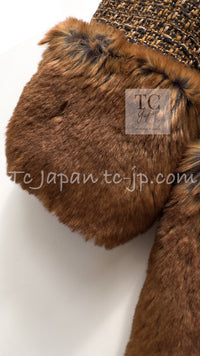 CHANEL 10A Brown Fantasy Faux Tweed Jacket Coat Penelope Cruz 34 36 38 シャネル ブラウン ファンタジー ファー ツイード ロング ジャケット コート ペネロペ クルス 着 即発