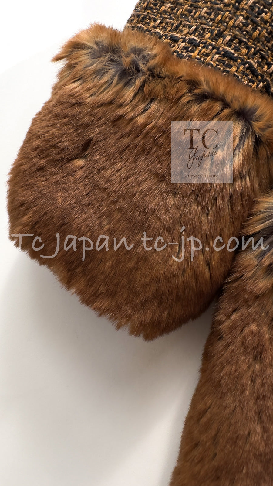 CHANEL 10A Brown Fantasy Faux Tweed Jacket Coat Penelope Cruz 34 36 38 シャネル ブラウン ファンタジー ファー ツイード ロング ジャケット コート ペネロペ クルス 着 即発