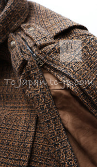 CHANEL 10A Brown Fantasy Faux Tweed Jacket Coat Penelope Cruz 34 36 38 シャネル ブラウン ファンタジー ファー ツイード ロング ジャケット コート ペネロペ クルス 着 即発