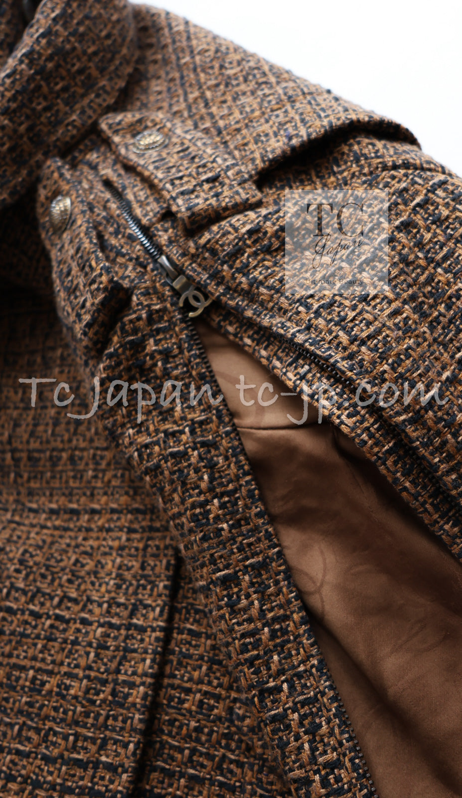 CHANEL 10A Brown Fantasy Faux Tweed Jacket Coat Penelope Cruz 34 36 38 シャネル ブラウン ファンタジー ファー ツイード ロング ジャケット コート ペネロペ クルス 着 即発