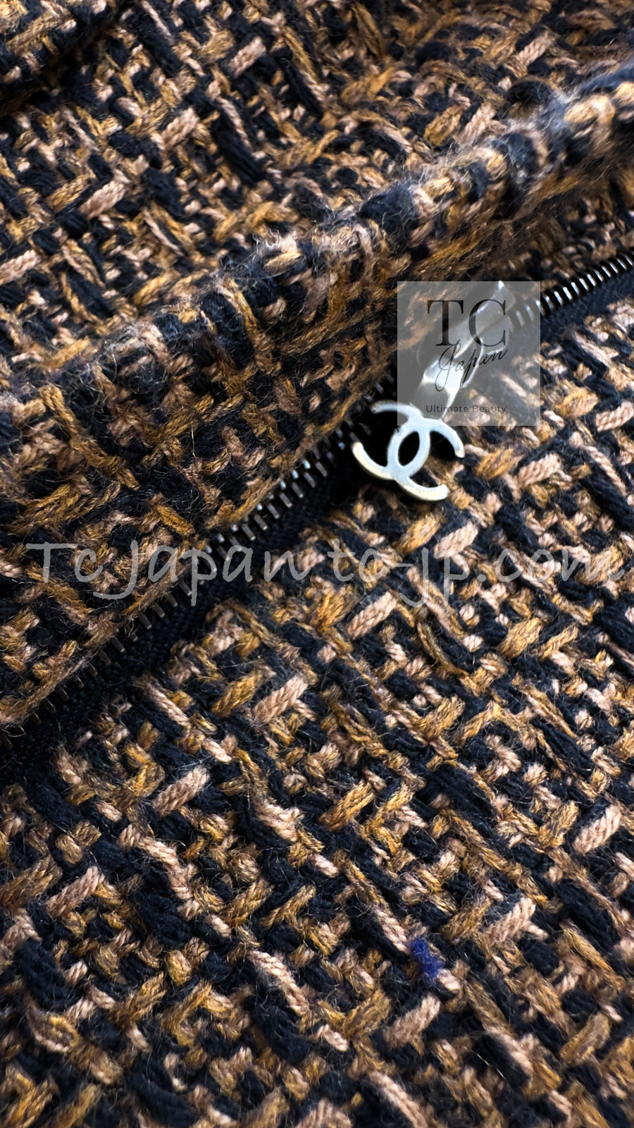 CHANEL 10A Brown Fantasy Faux Tweed Jacket Coat Penelope Cruz 34 36 38 シャネル ブラウン ファンタジー ファー ツイード ロング ジャケット コート ペネロペ クルス 着 即発