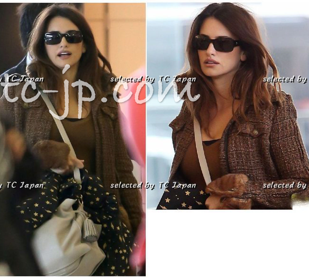 CHANEL 10A Brown Fantasy Faux Tweed Jacket Coat Penelope Cruz 34 36 38 シャネル ブラウン ファンタジー ファー ツイード ロング ジャケット コート ペネロペ クルス 着 即発